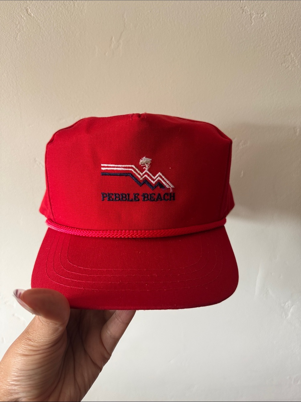 Vintage Pebble Beach Bright Red Rope-Front Golf Cap